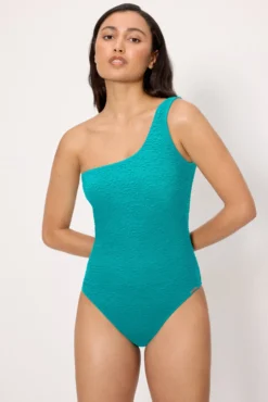 Bañador asimétrico con textura turquesa copa B