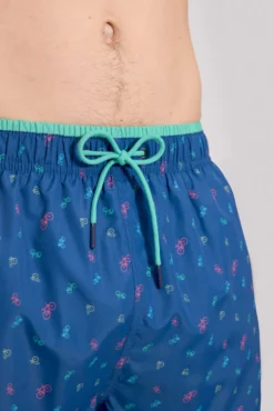 Bañador corto estampado bicicletas azul