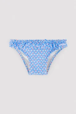 Bañador culetín bebé detalles volantes y lazos estampado flores azul