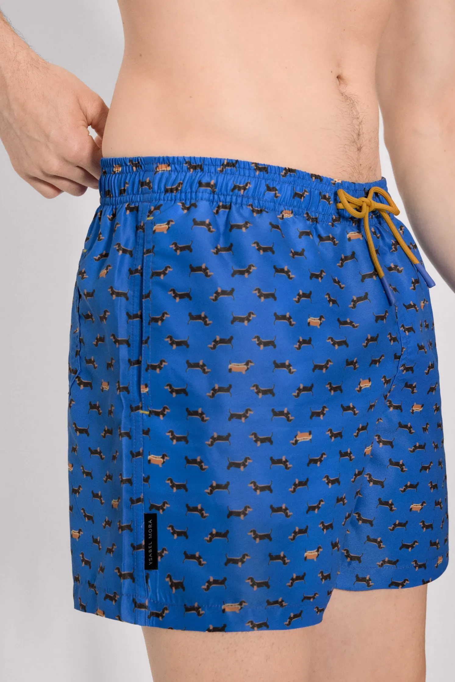 Bañador largo estampado perros salchicha azul