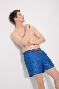 Bañador largo estampado perros salchicha azul