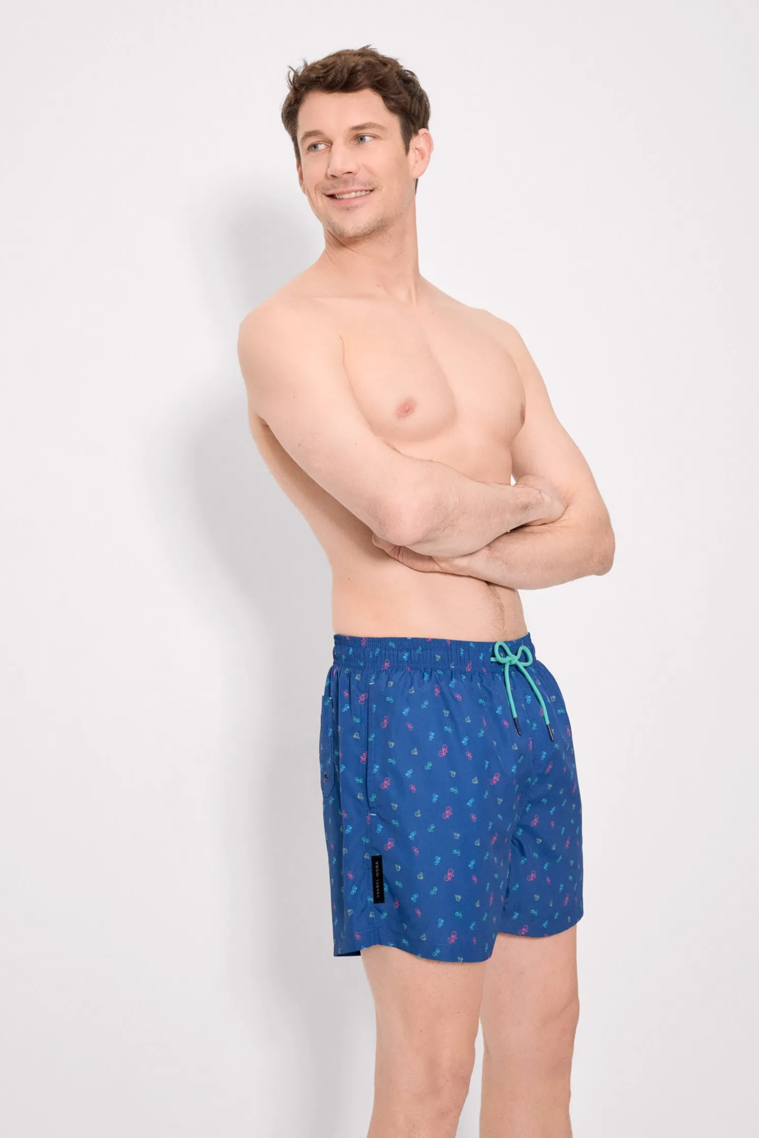 Bañador medio estampado bicicletas azul