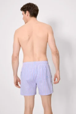 Bañador medio estampado contrastado rayas azules y naranjas