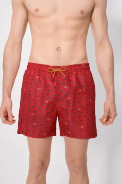 Bañador medio estampado perros salchichas rojo