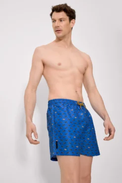 Bañador medio estampado perros salchichas azul