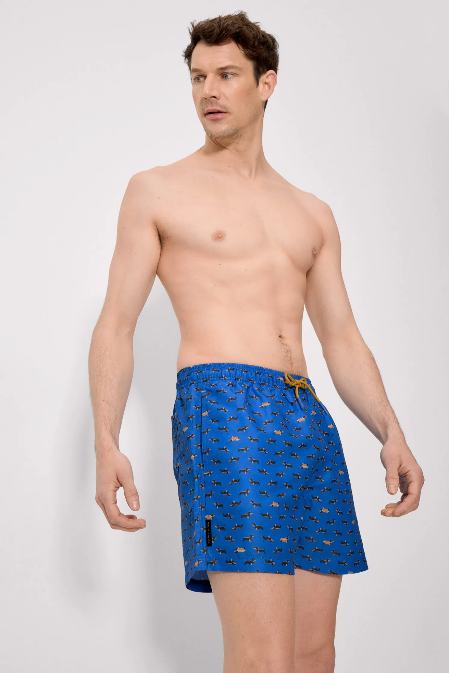 Bañador medio estampado perros salchichas azul