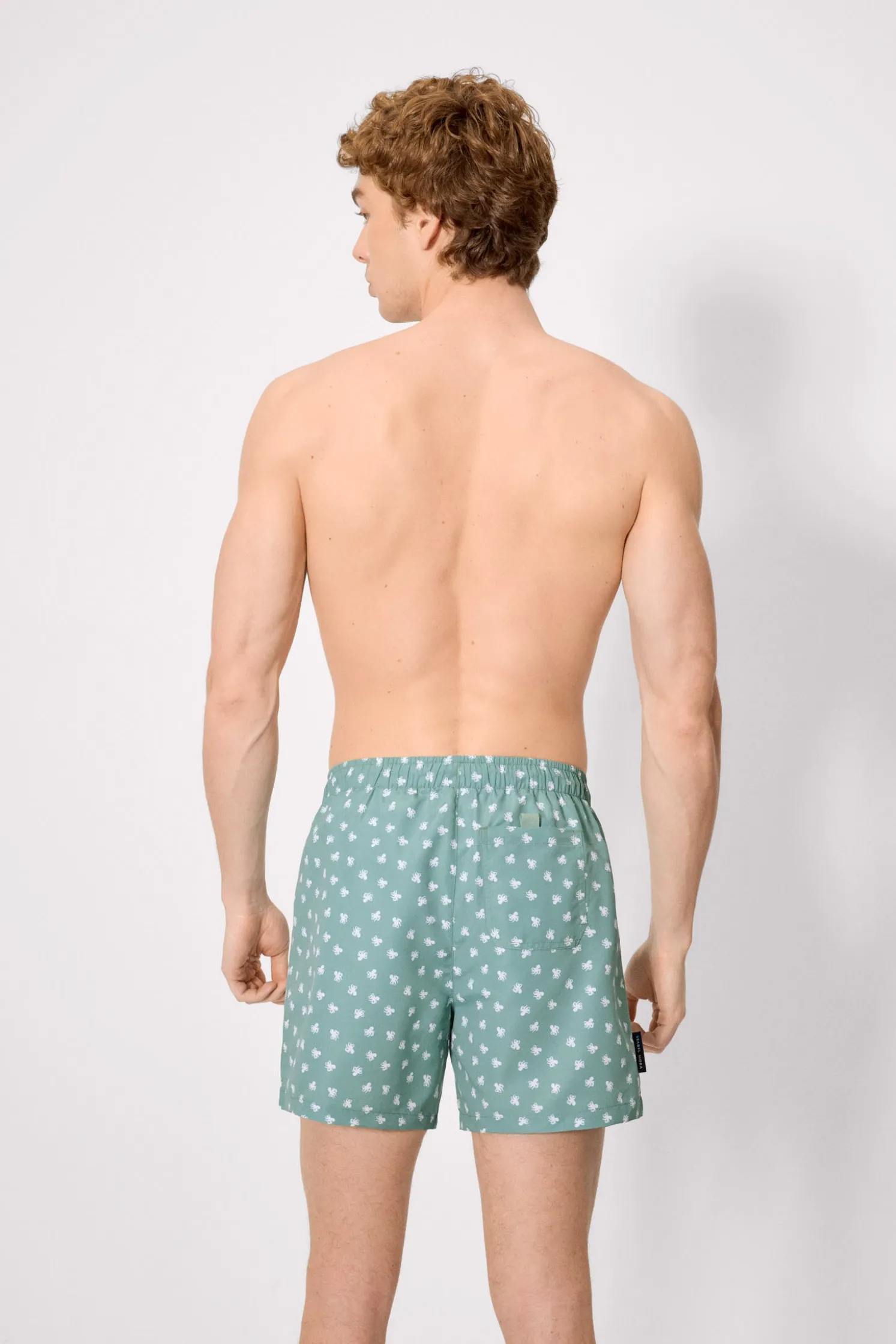 Bañador medio estampado pulpos verde
