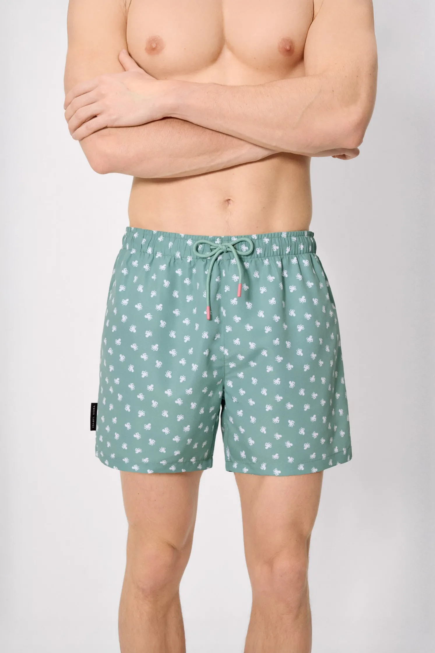 Bañador medio estampado pulpos verde