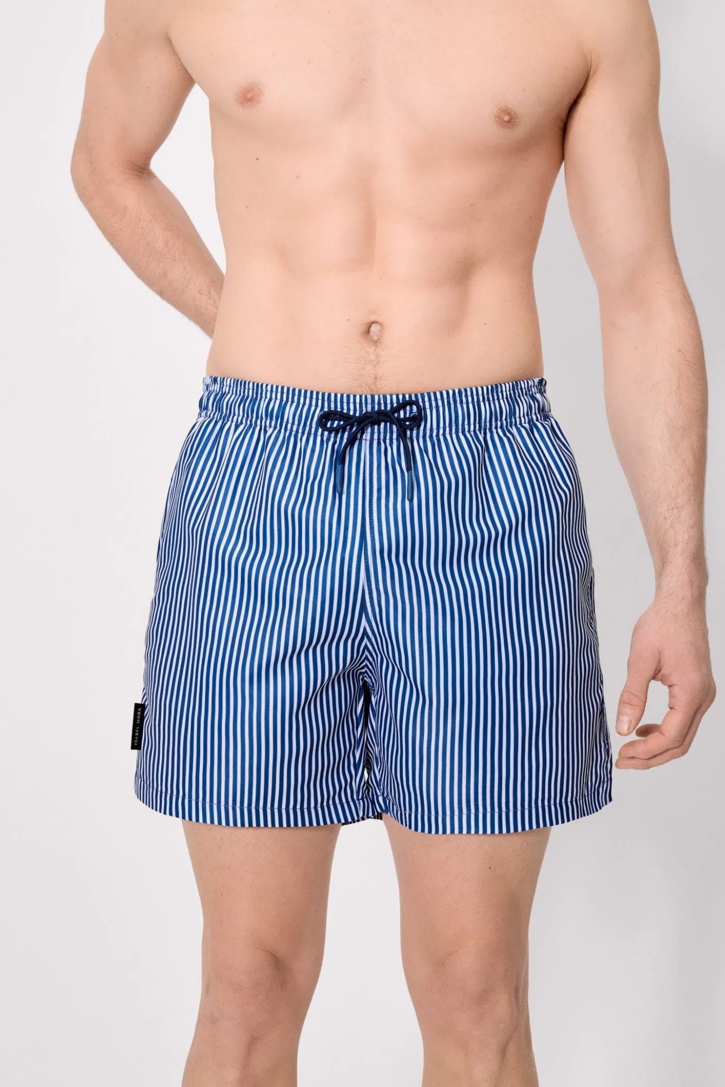 Bañador medio estampado rayas azul