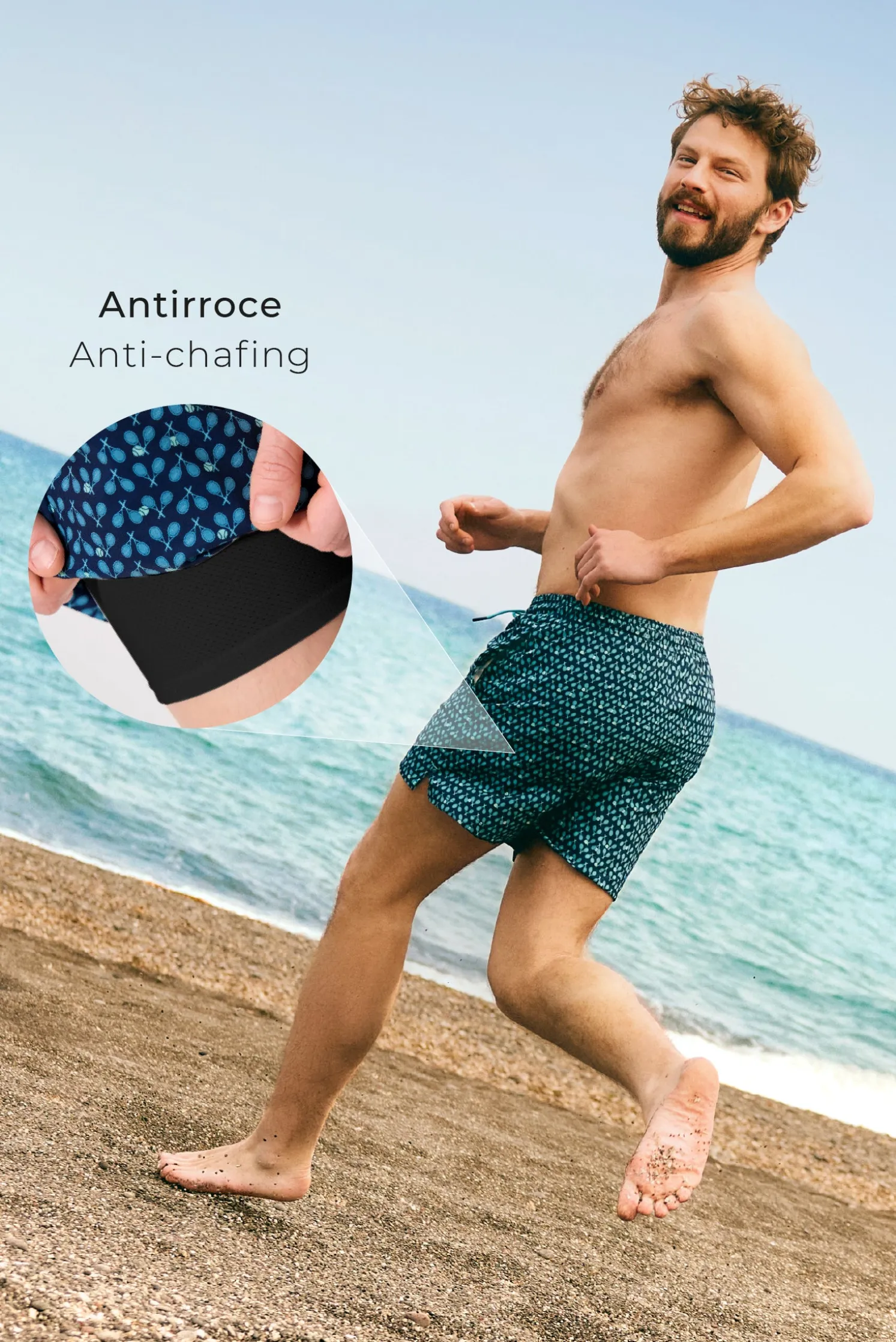 Bañador medio malla interior antirroce estampado raquetas