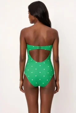 Bañador moldeador bandeau con aro piqué lunares verde copa B