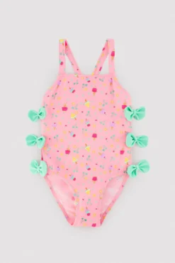 Bañador niña detalle cut-out y lazos estampado veraniego rosa