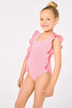 Bañador niña volates estampado rayas