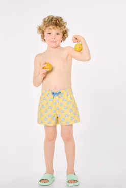 Bañador niño corto estampado tortugas amarillo