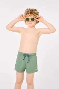 Bañador niño corto liso verde