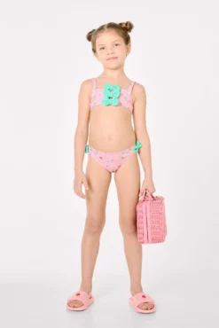 Bikini niña detalles lazos estampado veraniego helados