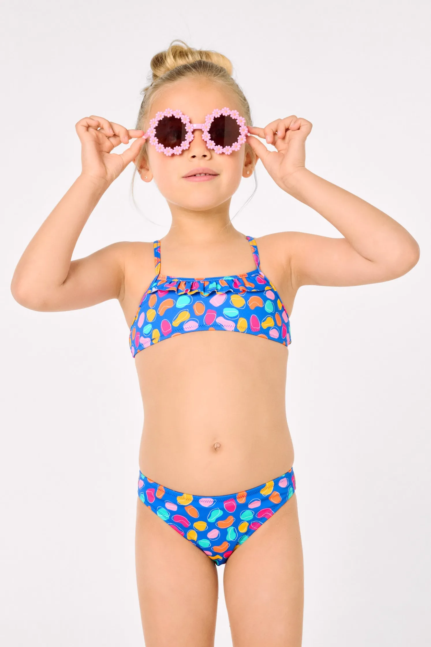 Bikini niña detalle volante estampado formas orgánicas multicolor