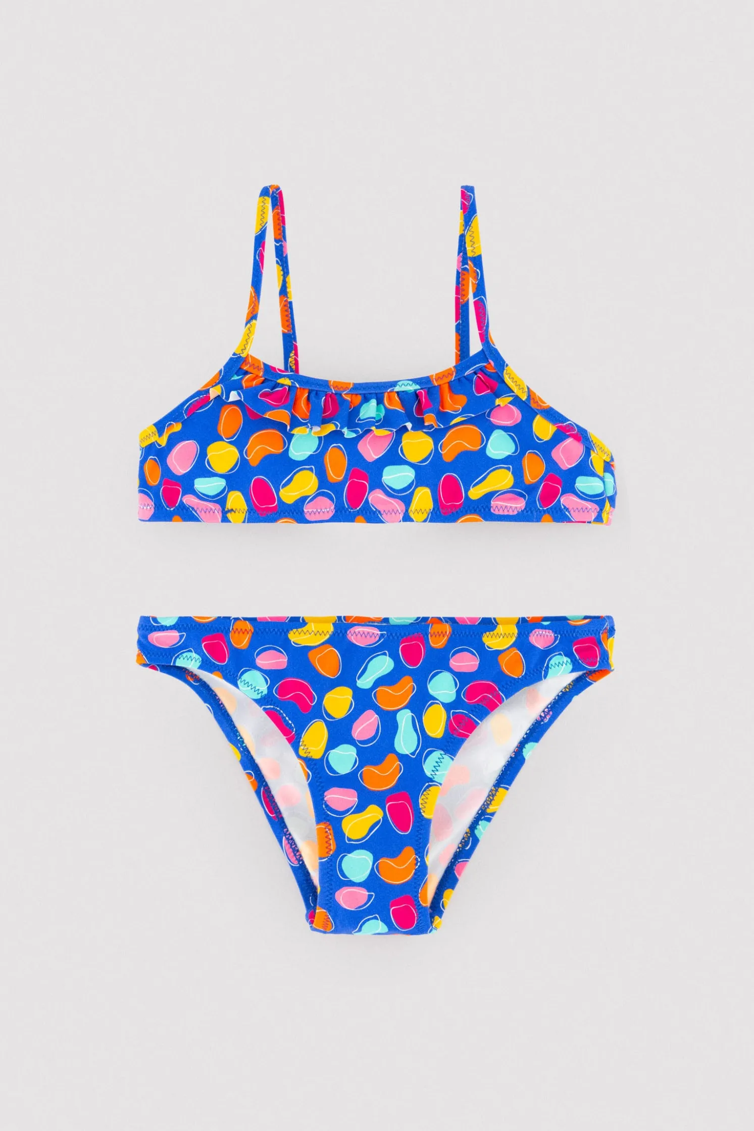 Bikini niña detalle volante estampado formas orgánicas multicolor