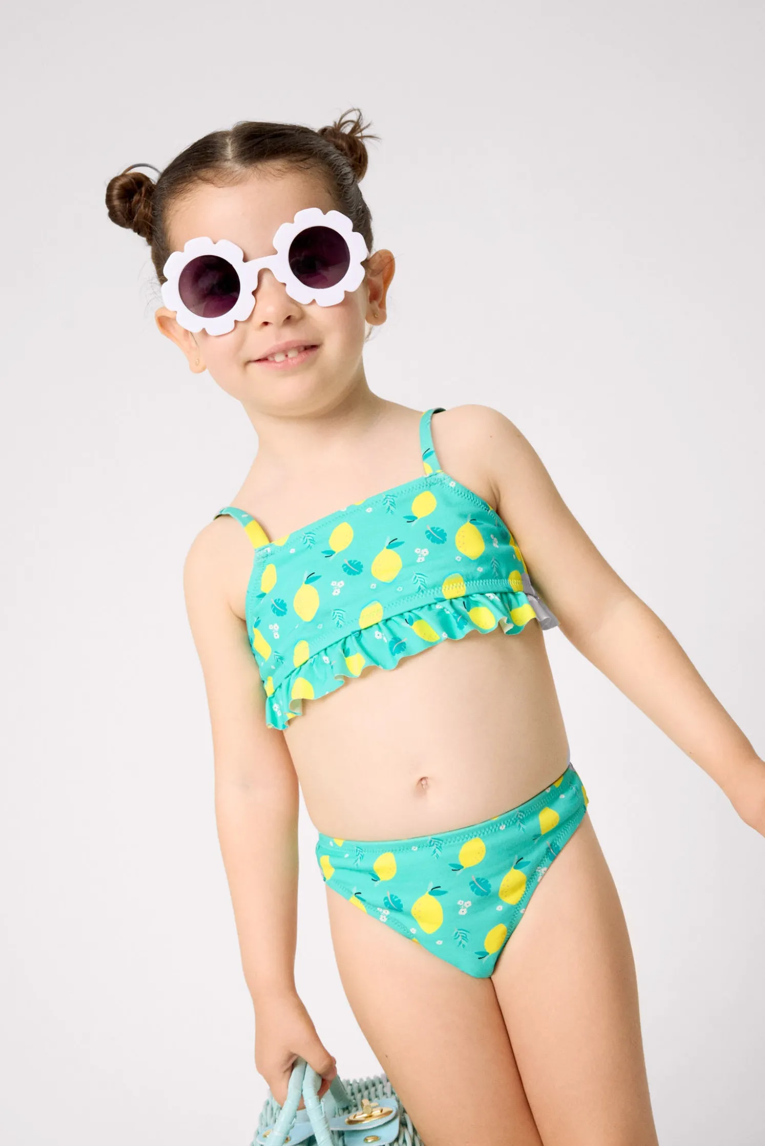 Bikini niña detalle volante estampado limones