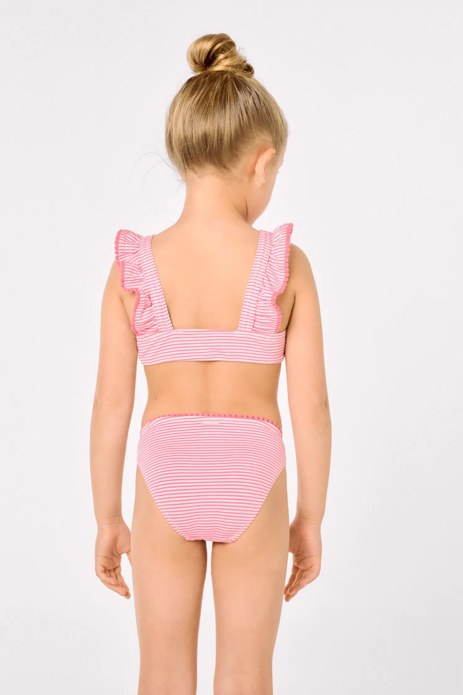 Bikini niña detalle volantes estampado rayas