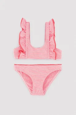 Bikini niña detalle volantes estampado rayas