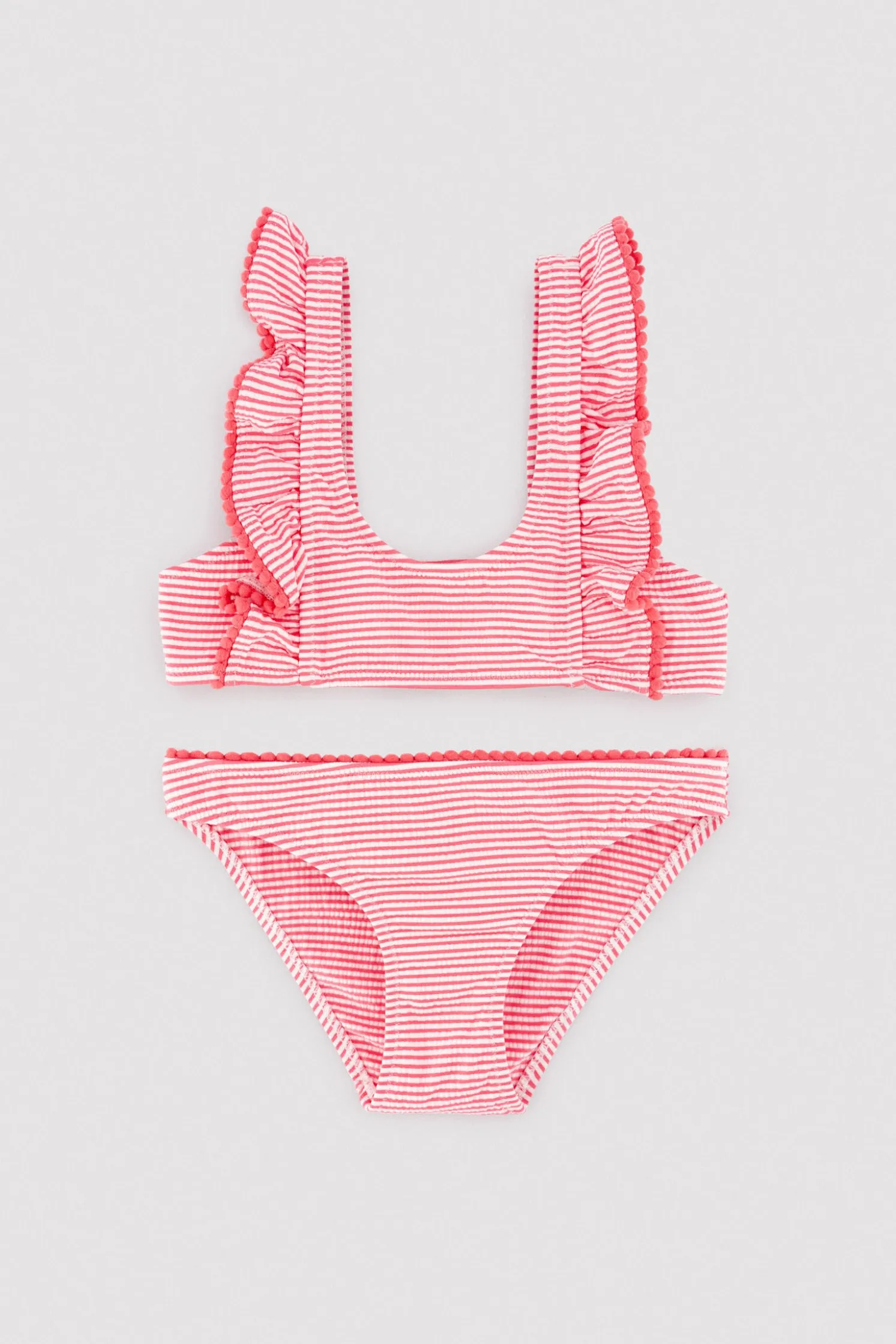 Bikini niña detalle volantes estampado rayas