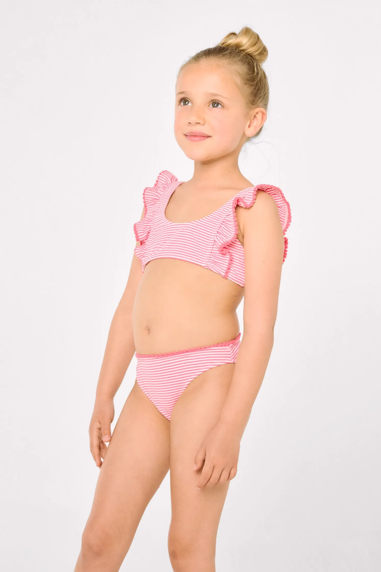 Bikini niña detalle volantes estampado rayas