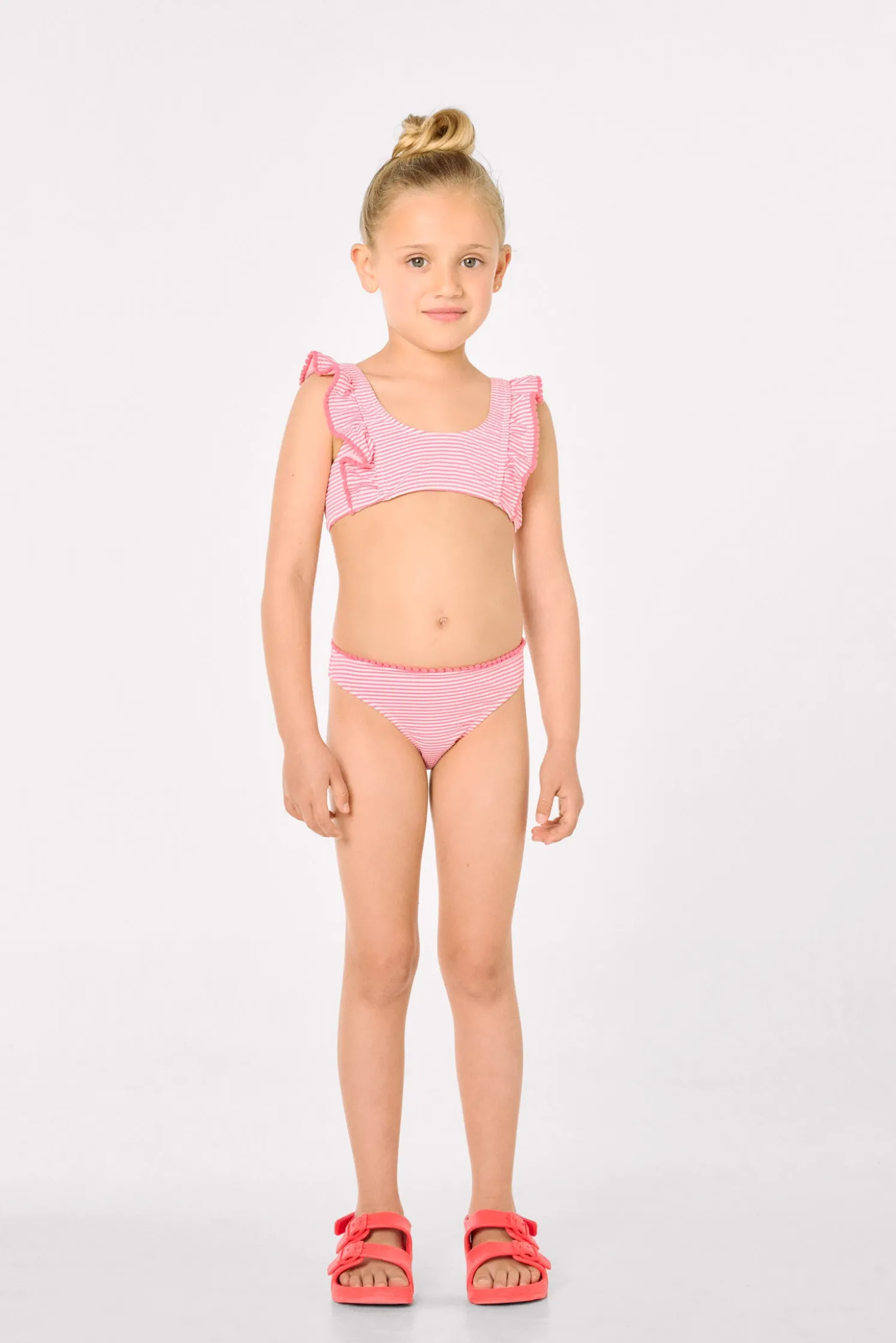 Bikini niña detalle volantes estampado rayas