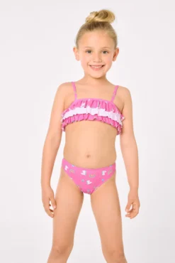 Bikini niña detalle volantes estampado unicornios rosa