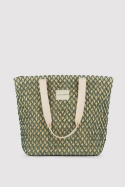 Bolso de playa de rafia beige y verde