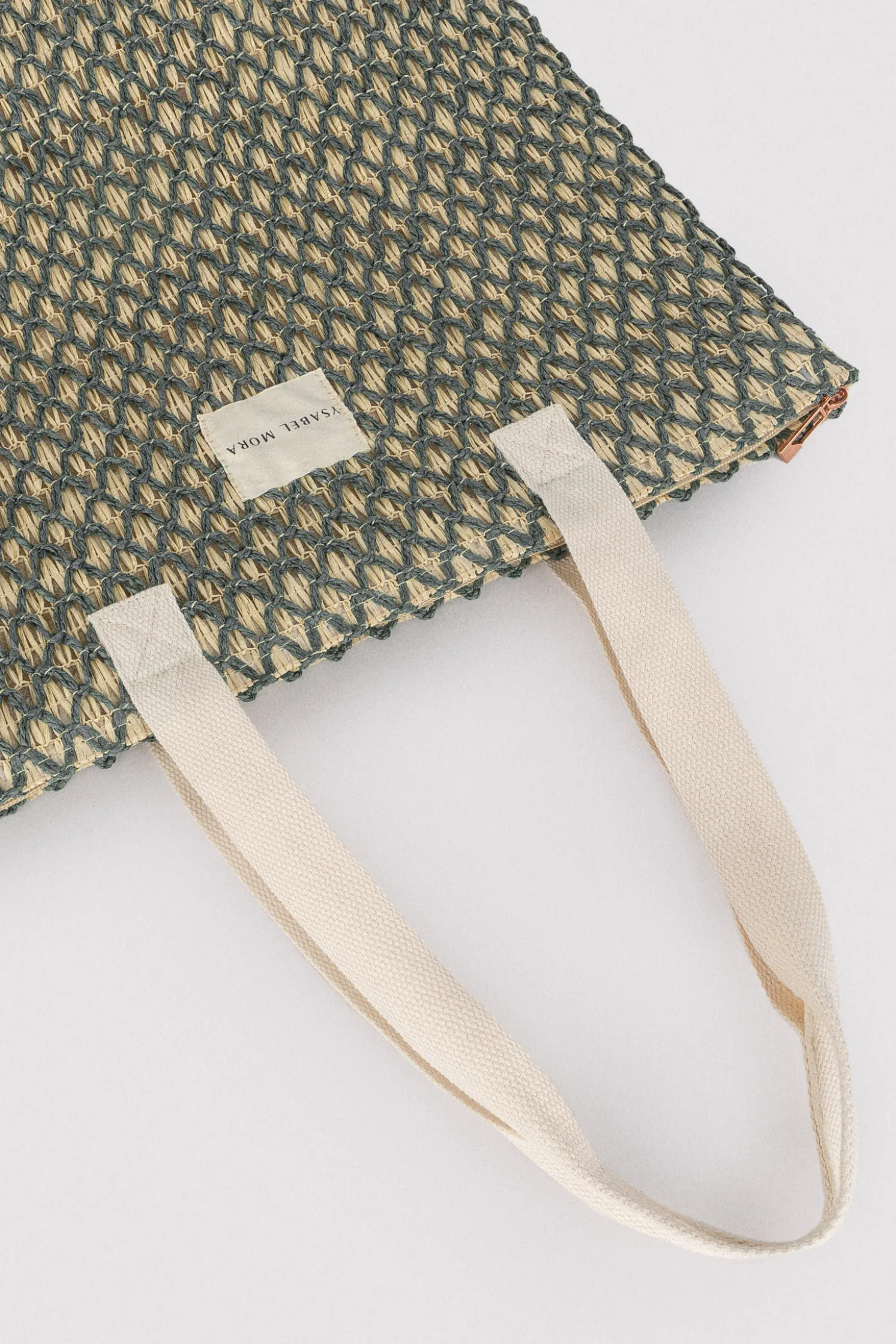 Bolso de playa de rafia beige y verde
