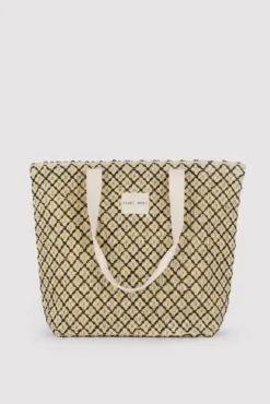 Bolso de playa de rafia beige y negro