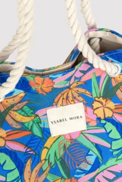 Bolso de playa de tela estampado tropical