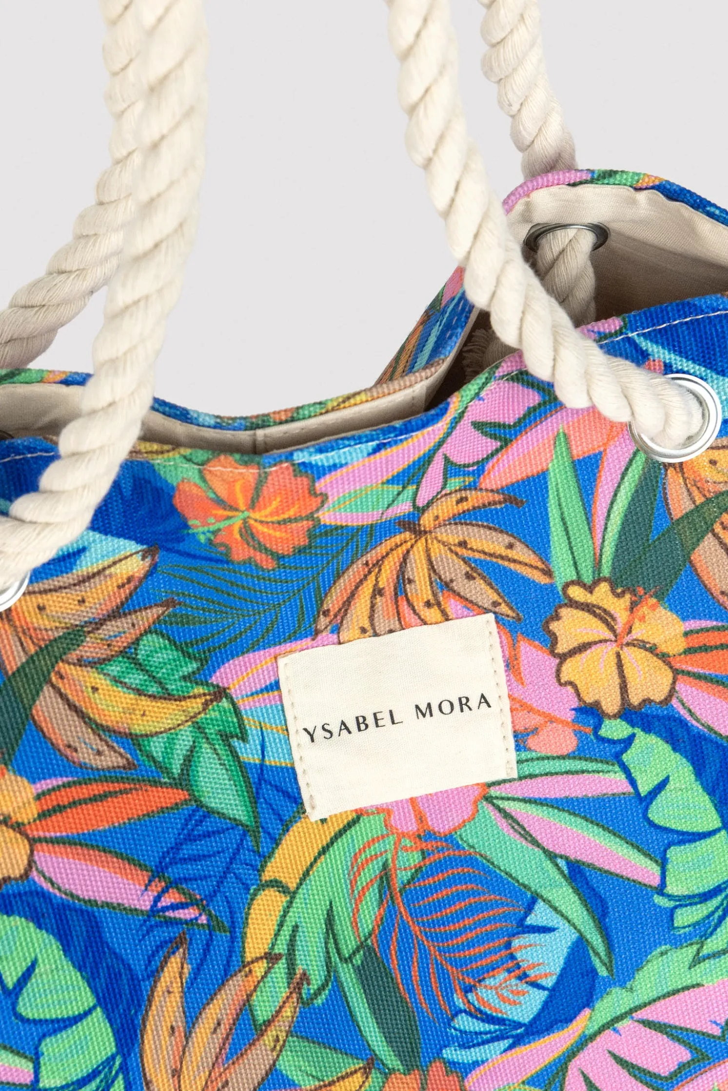 Bolso de playa de tela estampado tropical