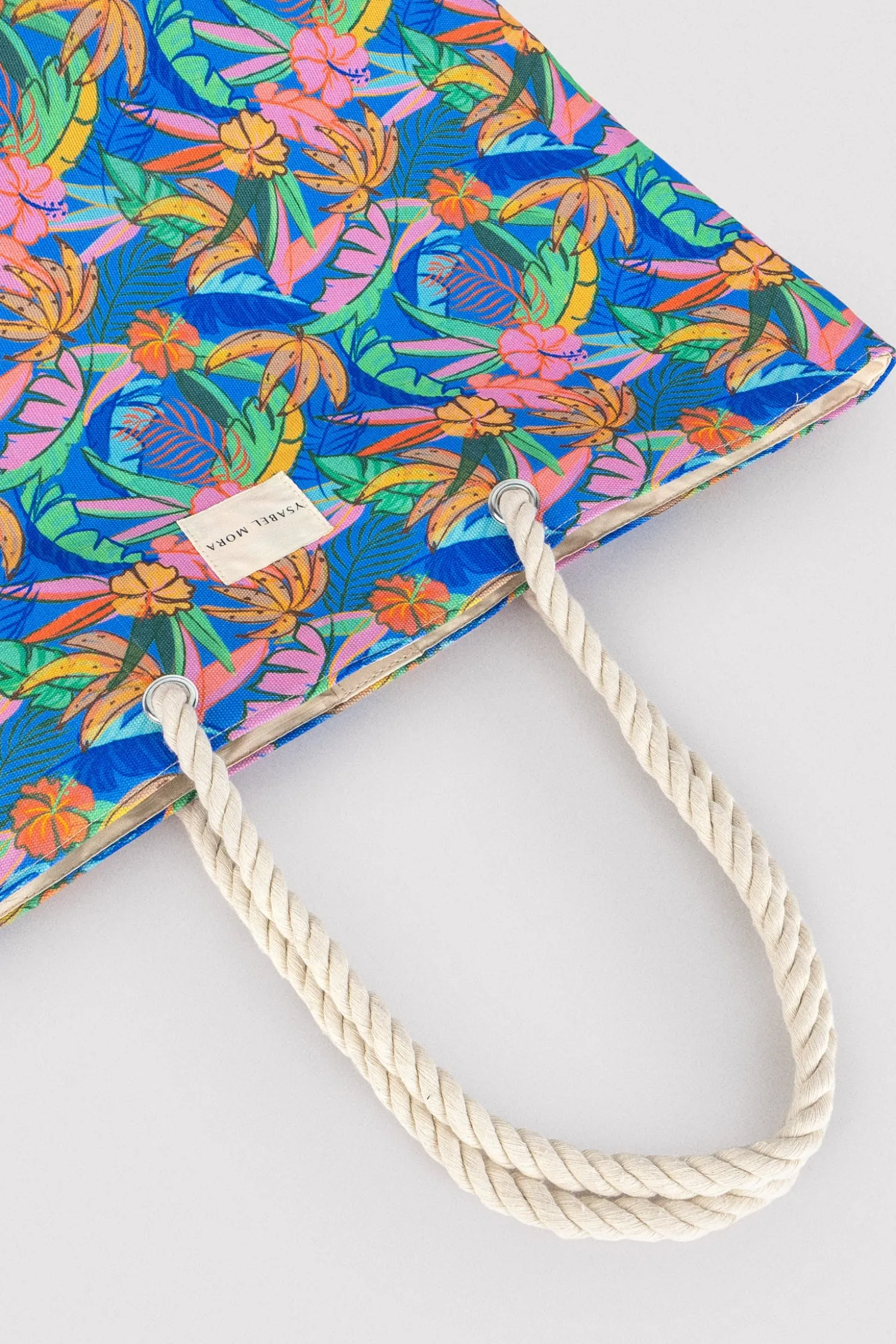 Bolso de playa de tela estampado tropical
