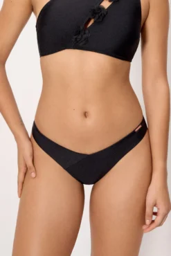 Braga bikini brasileña en V negro con brillo