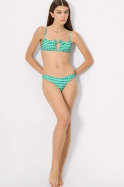 Braga bikini brasileña estampado geométrico verde