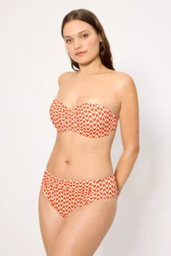 Braga bikini moldeadora midi micropiqué estampada coral