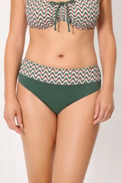 Braga bikini reductora alta micropiqué estampado verde botella