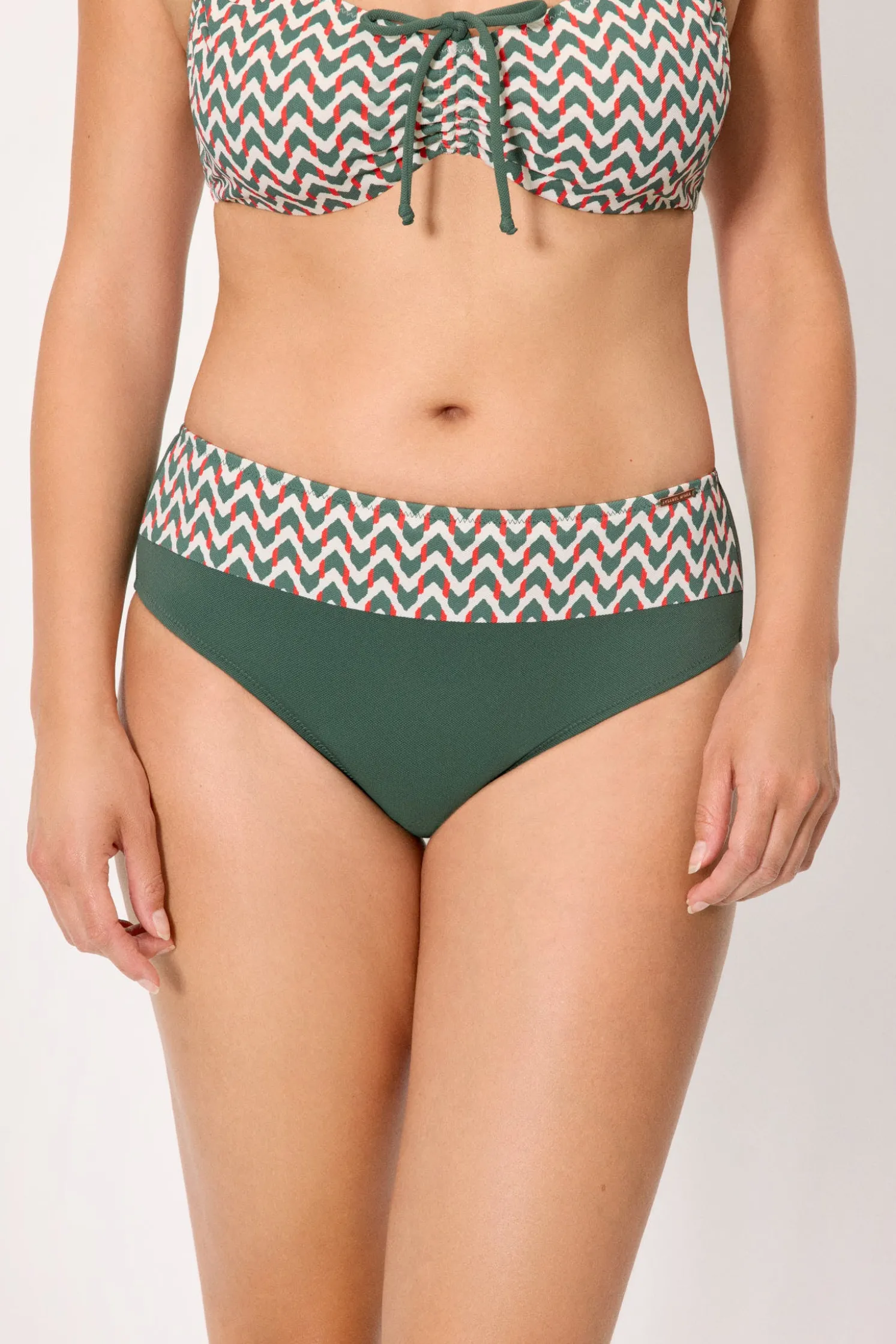 Braga bikini reductora alta micropiqué estampado verde botella