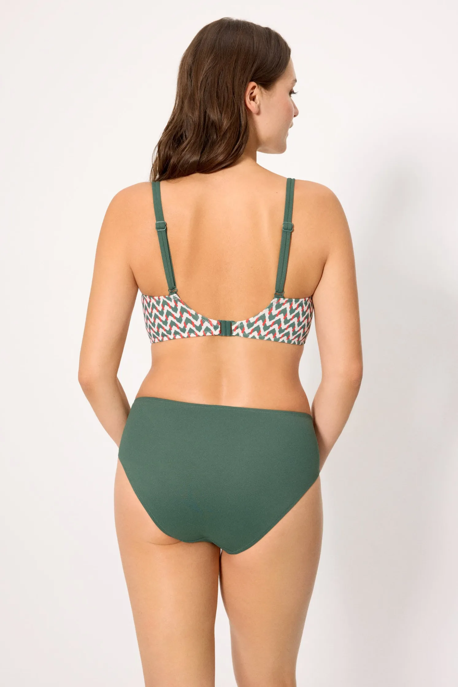 Braga bikini reductora alta micropiqué estampado verde botella