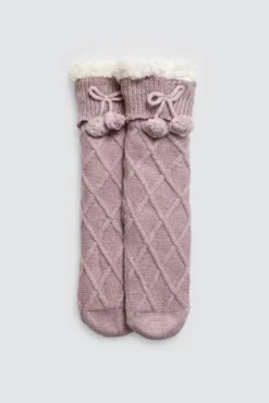 Calcetines borreguito antideslizantes lila