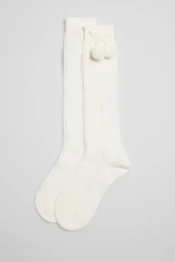 Calcetines calados largos infantiles marfil