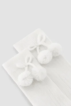 Calcetines largos pompones blanco