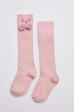 Calcetines largos pompones pastel