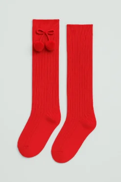 Calcetines largos pompones rojo