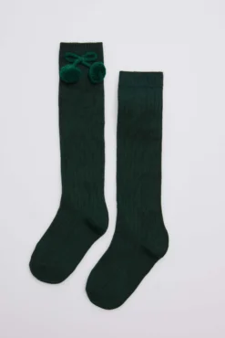 Calcetines largos pompones verde botella