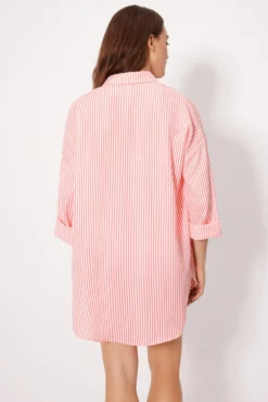Camisa larga bambula rayas rosa