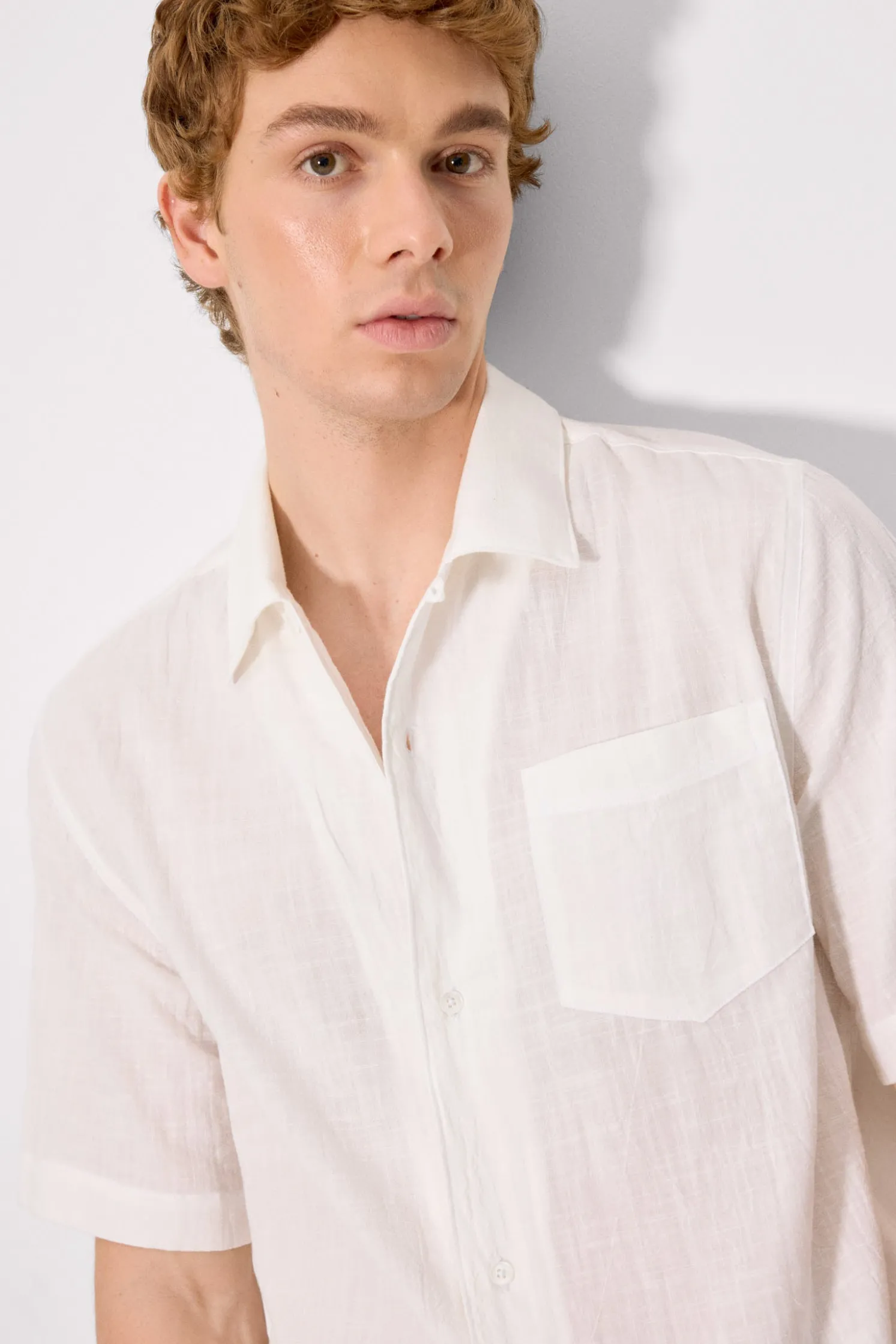 Camisa manga corta abotonada algodón blanco