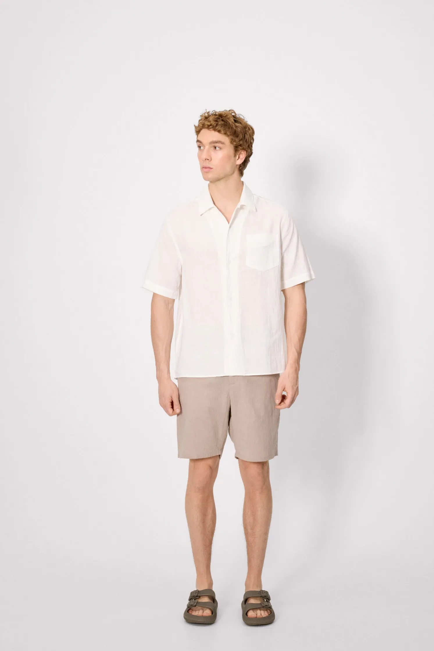 Camisa manga corta abotonada algodón blanco